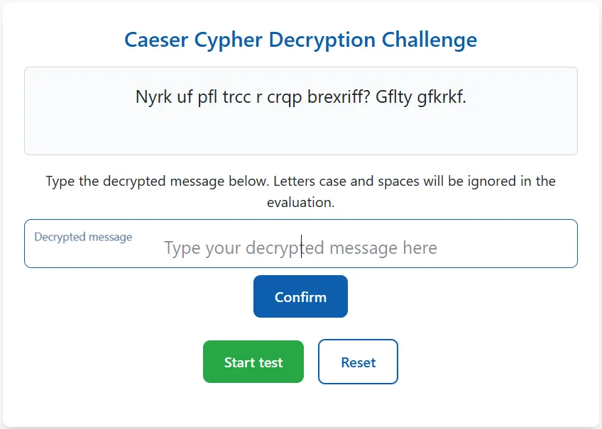 Preview of Agilitas Caesar Cypher decription challenge