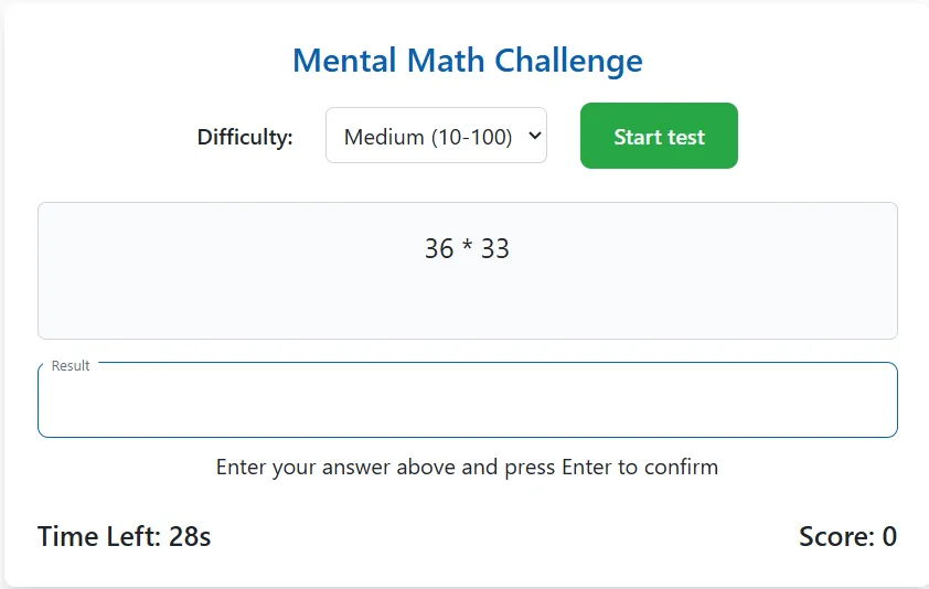 Preview of Agilitas mental math challenge