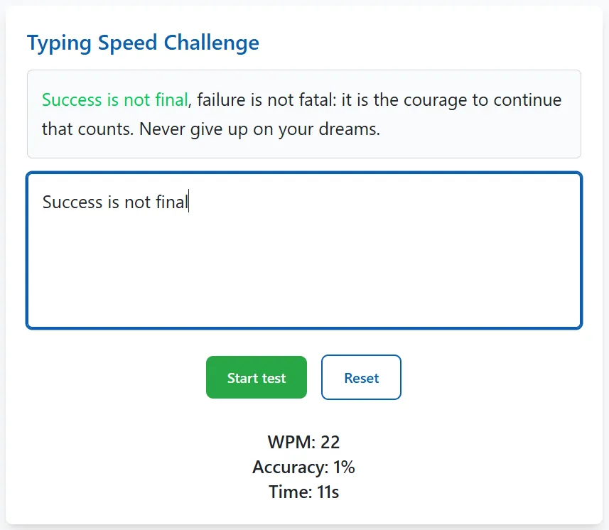 Preview of Agilitas typing speed challenge